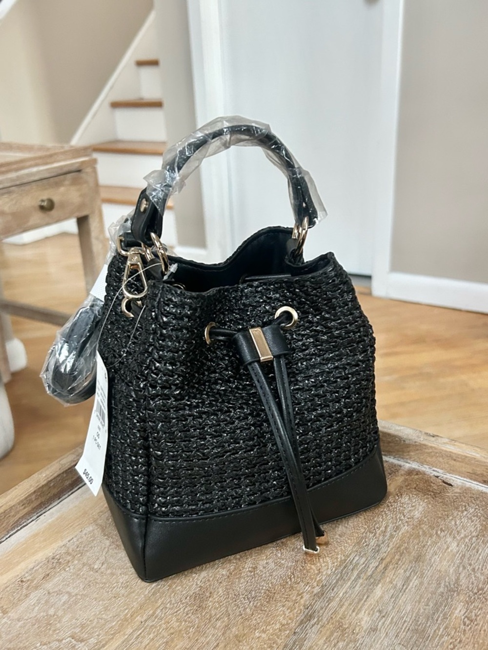 Lexie & Abbie Raffia Straw Black Purse